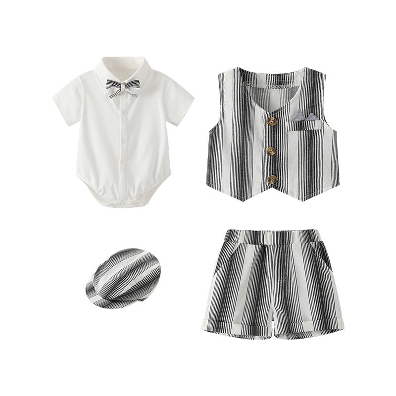 Boys' clothing  new collection: four-piece vest set - gentleman's plaid summer outfit for baby boys