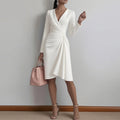women's summer dress - european & american cross-border fashion - high-quality, textured, pleated solid color dress