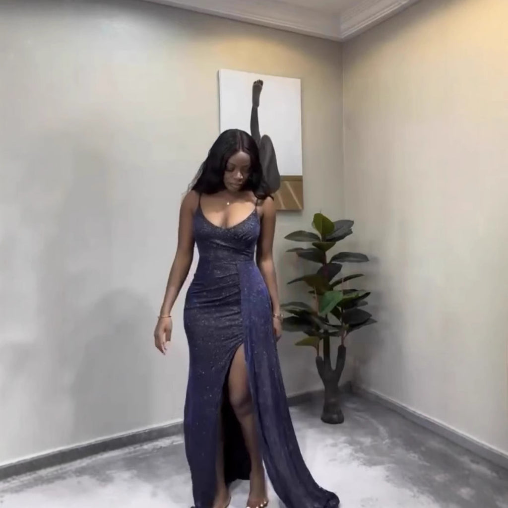 European and American style fashion new product flash suspender low-cut sexy irregular hip-wrapped dress women's clothing