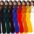 X6053 cross-border   fashion women's hollow-out see-through long sleeve pants tie-up jumpsuit