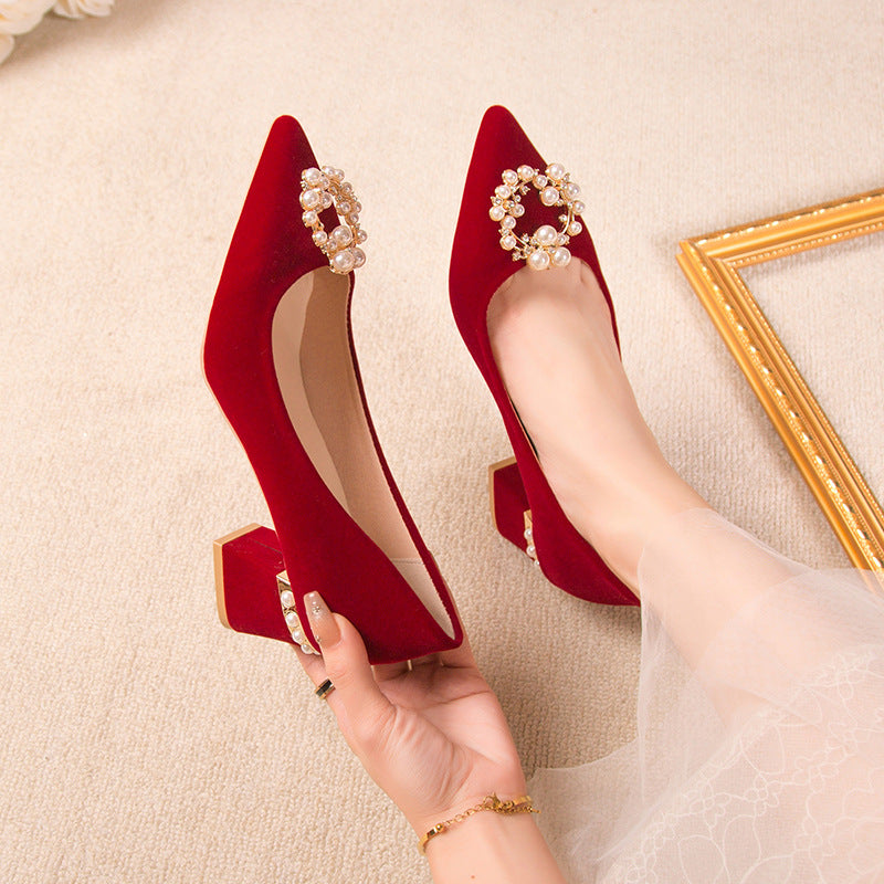 Chinese xiuhe wedding shoes for women 2024 new arrival wedding dress shoes thick heel non-tiring red engagement shoes bridal shoes