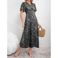 cross-border code new arrival  original women's elegant v-neck printed fitted dress
