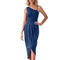 fashion style  women's long skirt new arrivalasymmetrical oblique shoulder silmdress for women