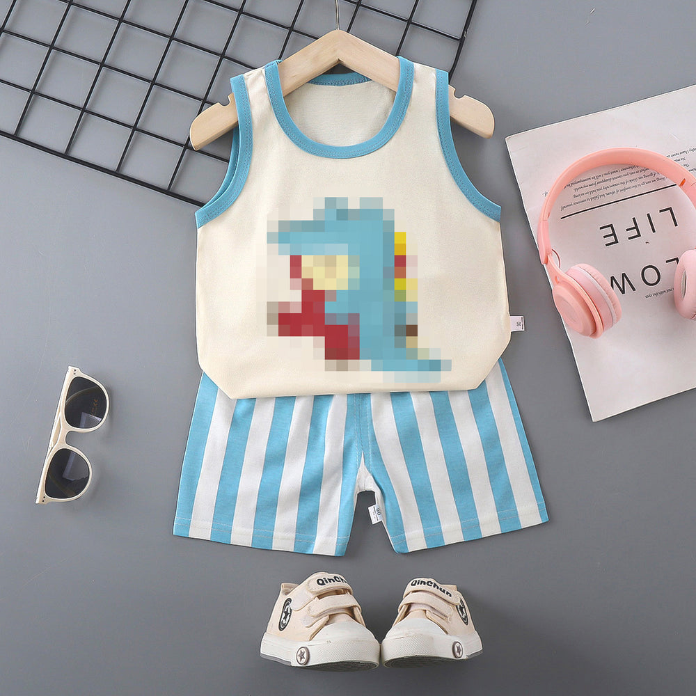 Kids' tank top set - summer new arrival: pure cotton girls' shorts outfit, korean style sleeveless set for baby boys and girls