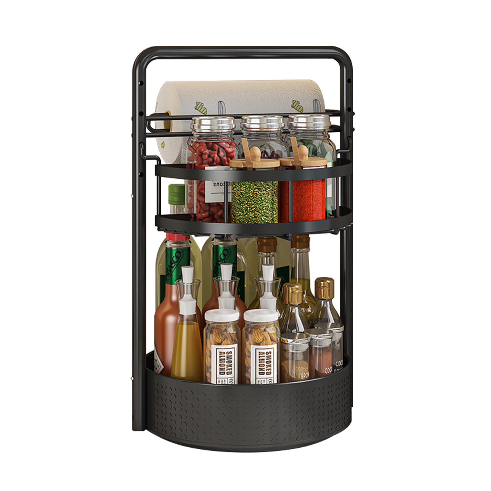Rotating seasoning rack Kitchen countertop seasoning tray Double-layer multi-functional oil, salt, sauce and vinegar seasoning storage rack