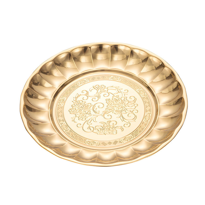foreign trade stainless steel lily plate retro light luxury large tray household dinner plate food preparation plate fruit plate wholesale