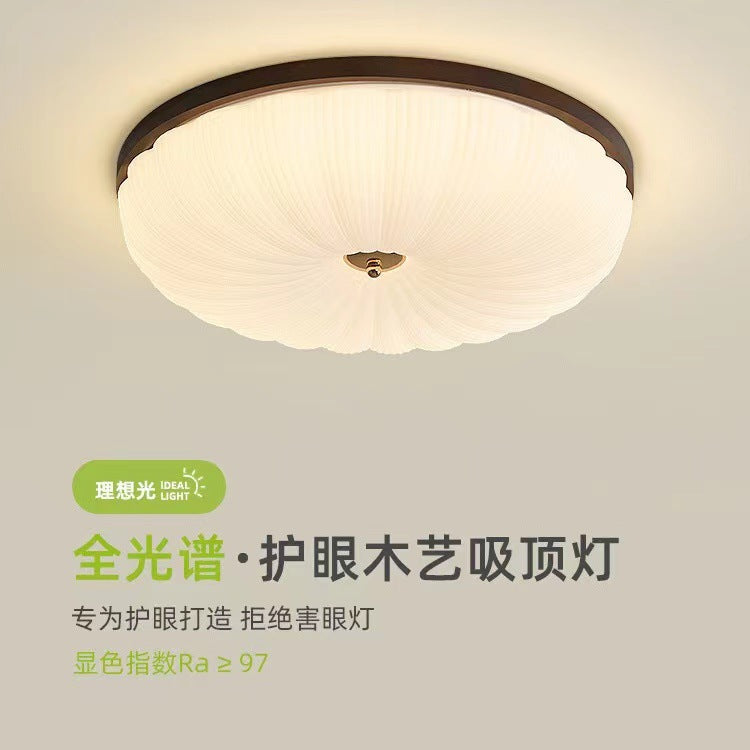 Bedroom light Ceiling light Log color imitation crystal retro American room light Full spectrum eye protection Master bedroom solid wood lighting