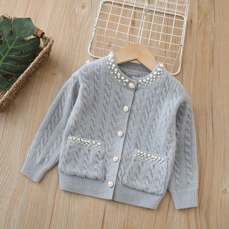 Little girl tweed style tutu skirt two-piece setfall and winternew arrivalkidssweateroutweargirlsweatercardigan
