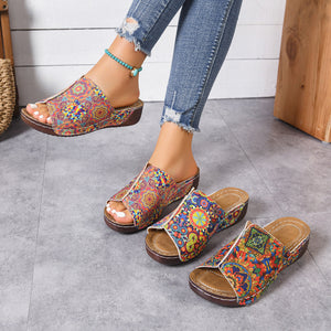 plus size patterned wedge sandals women's shoes summernew arrivalexport one-piece strap fish mouth slippers in stock wholesale