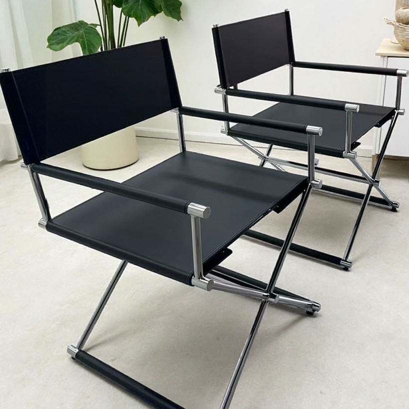 Vasily chair - vintage-inspired designer white stainless steel saddle leather folding leisure sofa chair/dining chair
