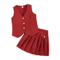 exclusive: girls' preppy summer outfit - red sleeveless vest + pleated skirt, fashionable casual style