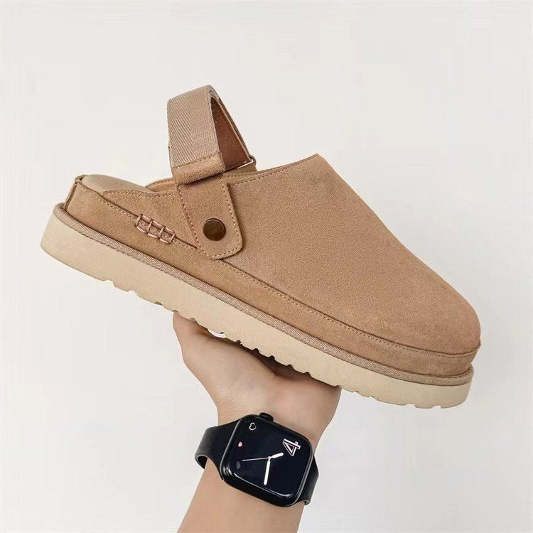 Thick sole toe-cap back strap boken shoes exportplus size24autumnew arrival cowhide velvet casual toe-cap slippers in stock