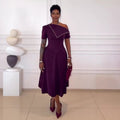 European and american cross-border women's fashion:  summer new arrival - elegant one-shoulder midi dress with cinched waist and short sleeves