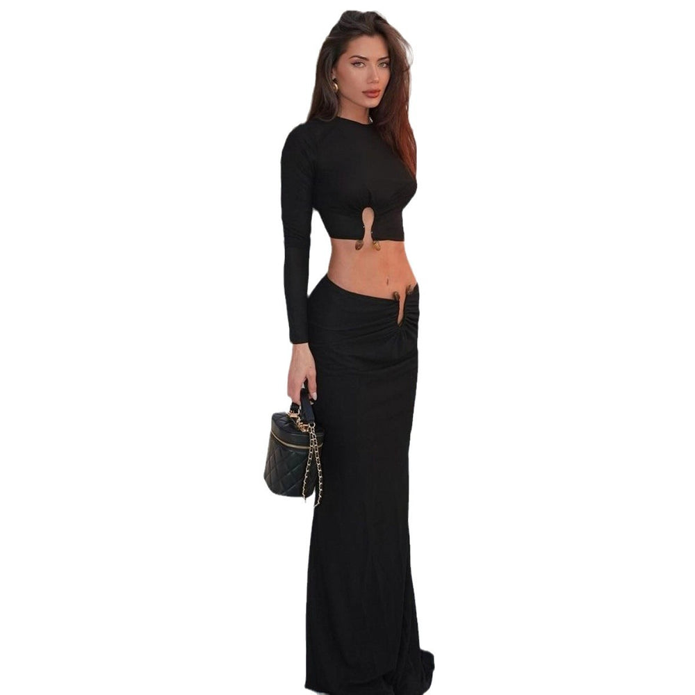 fall/winter european and american hot-selling women's fashion crop top long sleeve slim-fit skirt set wholesale