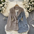 Luxury european and american style blazer for women - irregular patchwork denim design, statement piece, powerful and chic top, trendy