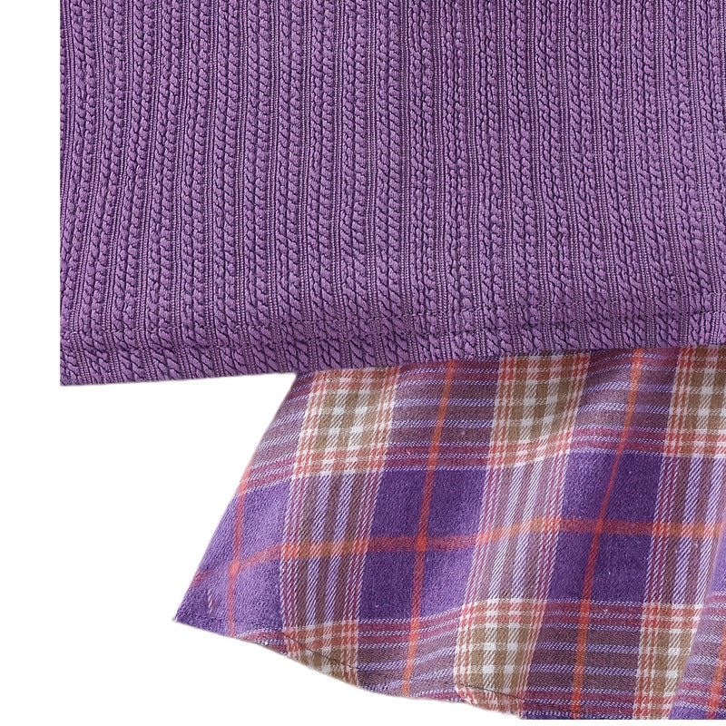 girl skirt suitk-style dark purple knitting vest plaid skirt doll collar shirt preppy style three-piece set