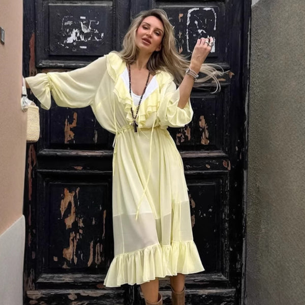fashion chiffon ruffle edge dress women's 2025 autumn new elegant drape A-word skirt women's clothing