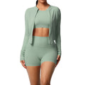 Solid color fleece-lined yoga set: quick-dry activewear with cloud-like comfort, featuring pockets – perfect for outdoor leisure, running, and fitness (3-piece set)