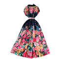 European and american retro dress women's summer new arrival - elegant, figure-flattering, single-breasted, collared, printed midi dress/gown