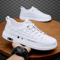 Men's spring 2025 new breathable white sneakers, lightweight casual leather & fabric shoes, trendy wholesale athletic skate shoes