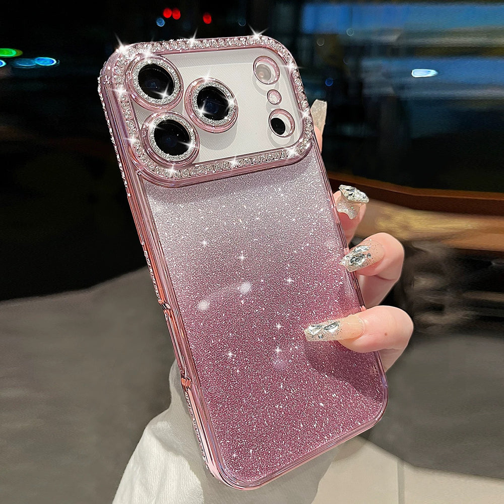 Premium rhinestone-embellished frame case for iphone 17 pro max - orange phone case, apple 15 gradient glitter full coverage