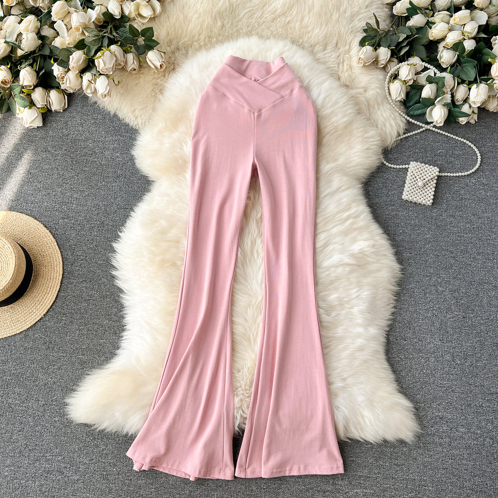 Popular ins wear casual pants for women niche style popular high waist silm micro flare pants sexy show figure yoga pants