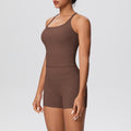 brushed back tight racerback high waist yoga suit sports running fitness shorts suit for women