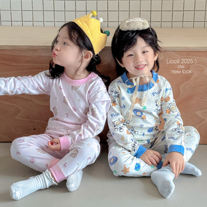 Kids' thermal underwear set - baby pure cotton class a warm innerwear for boys and girls - autumn and winter home wear pajamas