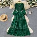 Exportlacepatchworkcut out pleated dress women's long sleeveshigh waista-line skirt large swing high elasticity long skirt