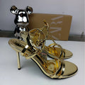 Za2024summer new elegant gold fashion women's high heels women's stiletto open toe casual sandals women