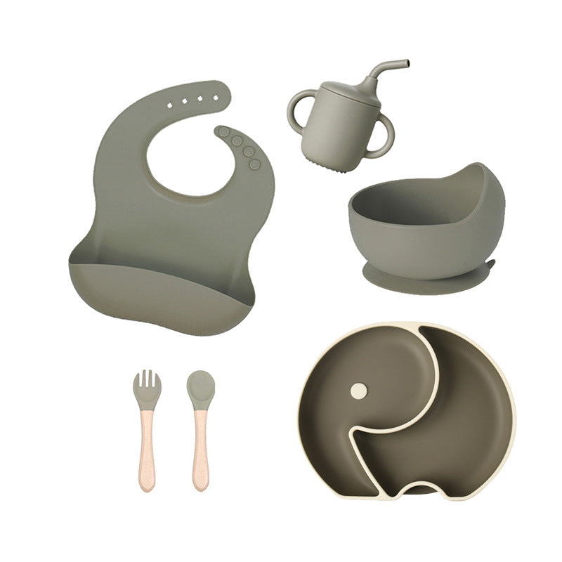 Factory customized LFGB silicone children's tableware 6-piece set, infant food grade beech silicone feeding tableware