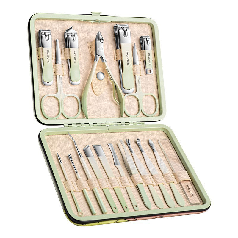 Guochao original stainless steel nail clippers manicure tool bag nail clippers set pedicure knife nail scissors complete set wholesale