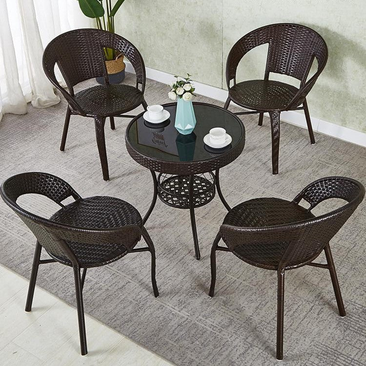 Simple balcony small tea table for home small apartment tea table living room rattan small coffee table table and chair combination glass round