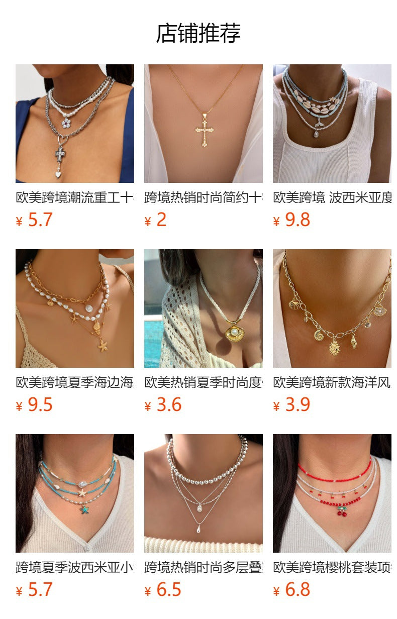 Square diamond necklace wholesale fashion cross-border sweater chain accessible luxuryclassy sense of small crowd multi-layered wearing chain clavicle chain for women