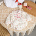 Baby spring & fall long-sleeve princess romper - floral print bodysuit for baby girls - korean style spring jumpsuit - trendy one-piece