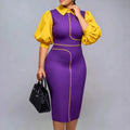 African fashion new bubble sleeve dress - color block bodycon pencil skirt for work