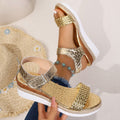 Fashionexportplus size one-piece wedge sandals for women cross-border buckle thick sole woven lightweight beach sandals