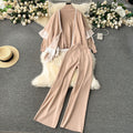 Fall and winterloose lazy style shawl cloak outwear high collar pullover knitting shirt sweatercasualloose pants three-piece set