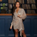 2025 spring amazon independent station fashion new arrivals: european and american style women's tie-up slim-fit long sleeve sequin dress
