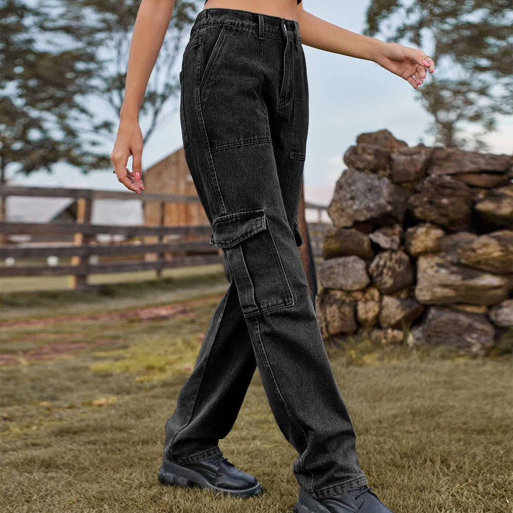 American retro european and american cross-border  new washed semi-elastic design stylish denim workwear casual pants for women