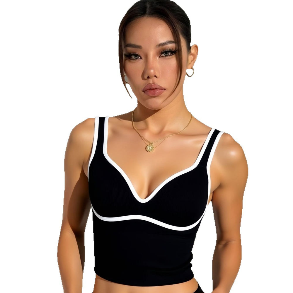 striped color block yoga tank top - wearable, fixed cup, shockproof running sports vest, yoga top