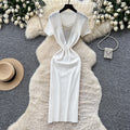 K-style square collar knitting casualcasualdress women's short-sleeved a-line skirt work clothingslimming lookelegantsexy skirt