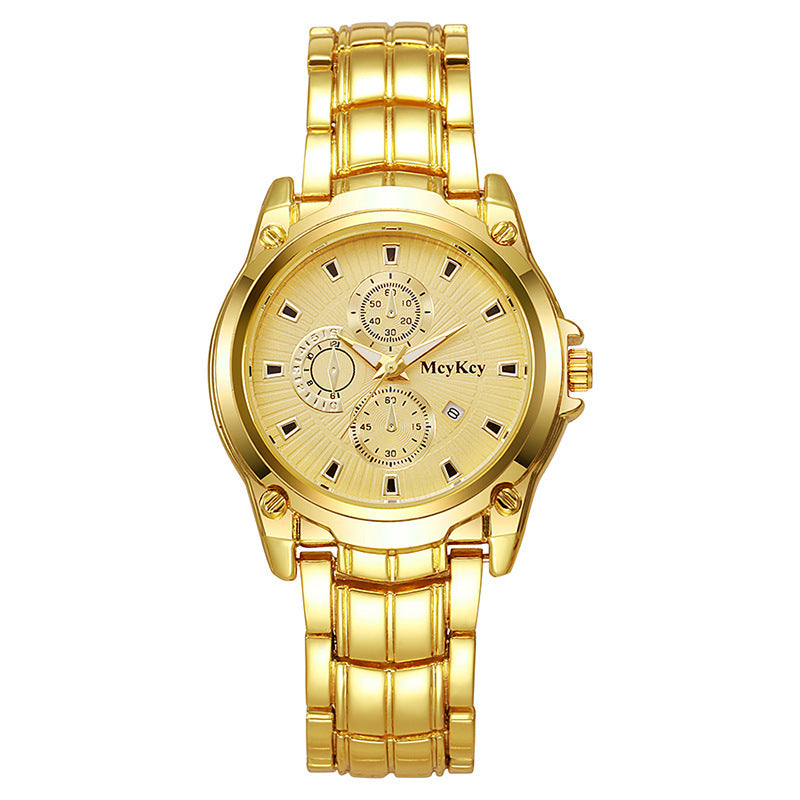 New arrival cross-border alloy couple steel band watch classic business three-eye large dial waterproof quartz watch manufacturer wholesale