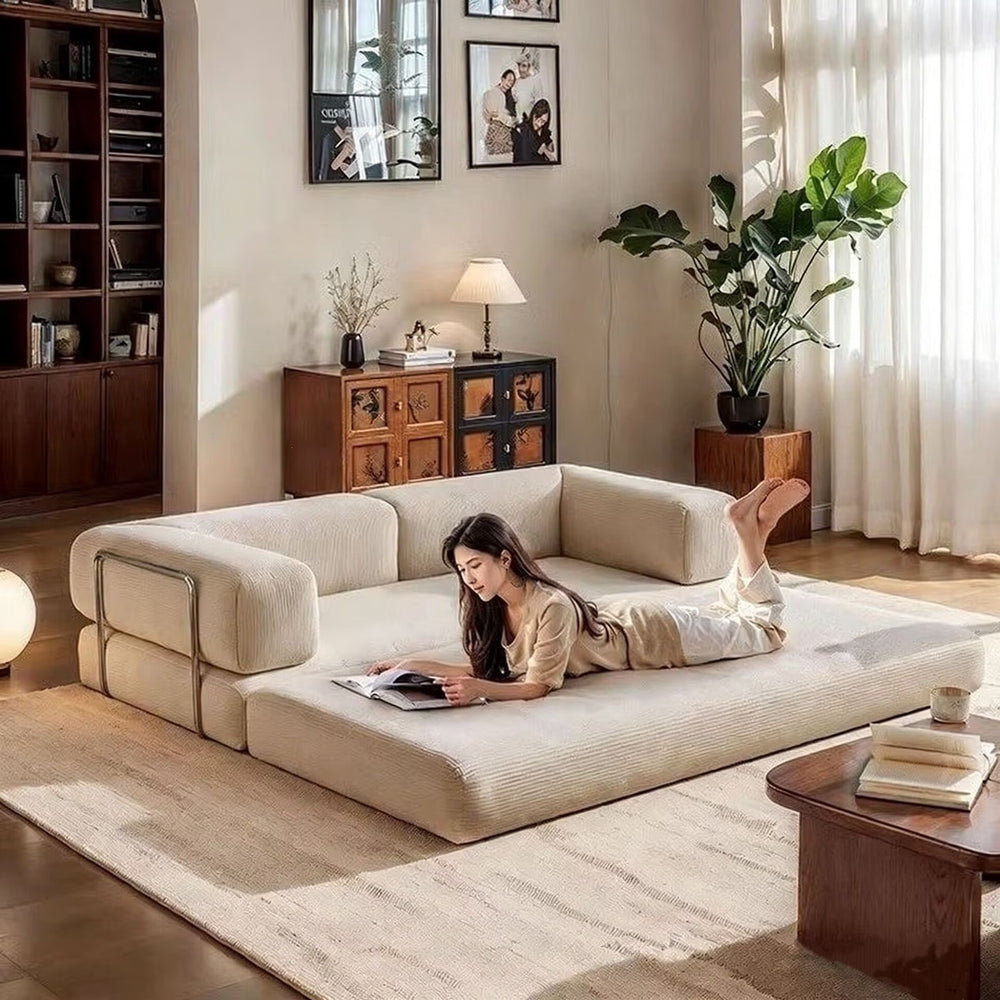 Retro fabric compression sofa small apartment living room chinese ancient style foldable double three-person dual-purpose modular lazy sofa bed