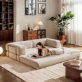 Retro fabric compression sofa small apartment living room chinese ancient style foldable double three-person dual-purpose modular lazy sofa bed