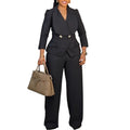 D3357 cross-border fashion:  spring new women's sexy blazer collar long sleeve slim-fit wide leg jumpsuit