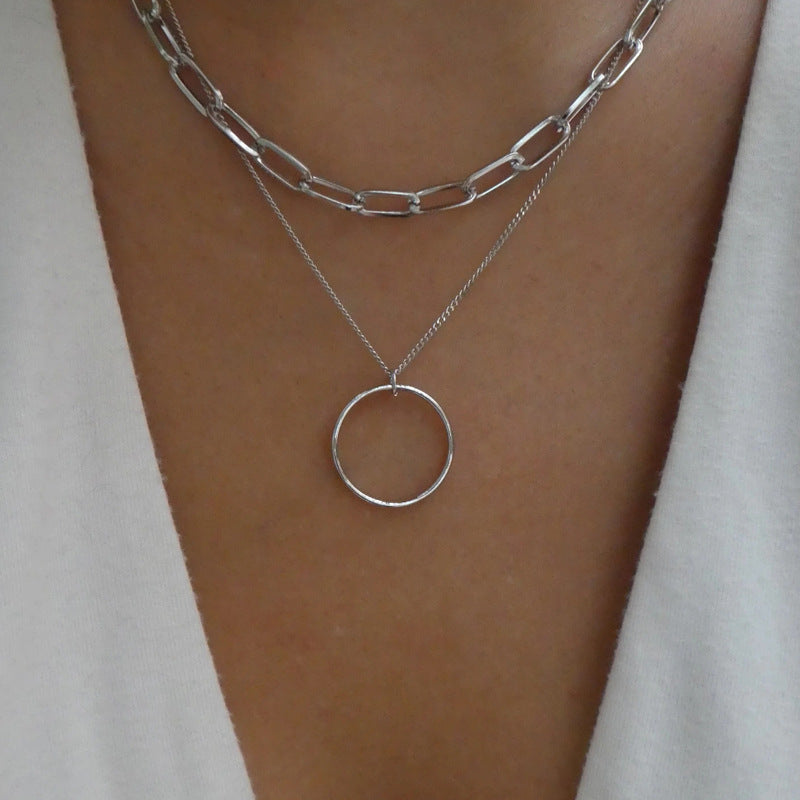 Wholesale women's necklace accessories - european & american style, autumn/winter sweater chains, unique silver-plated circle & chunky chain layering necklaces, choker necklaces