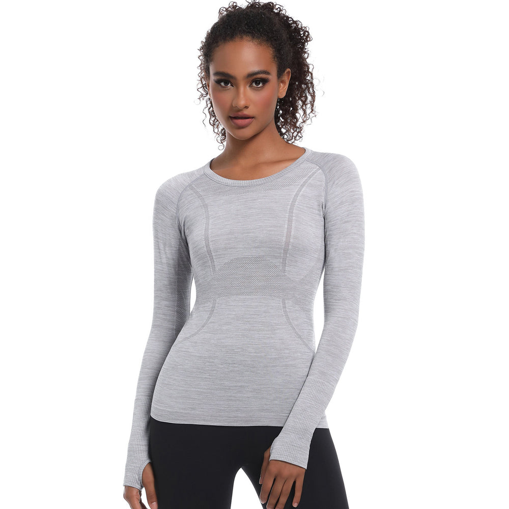New women's quick-dry long sleeve activewear top - seamless, breathable, one-piece design for running, fitness, and yoga - perfect for cross-border e-commerce in europe and the us