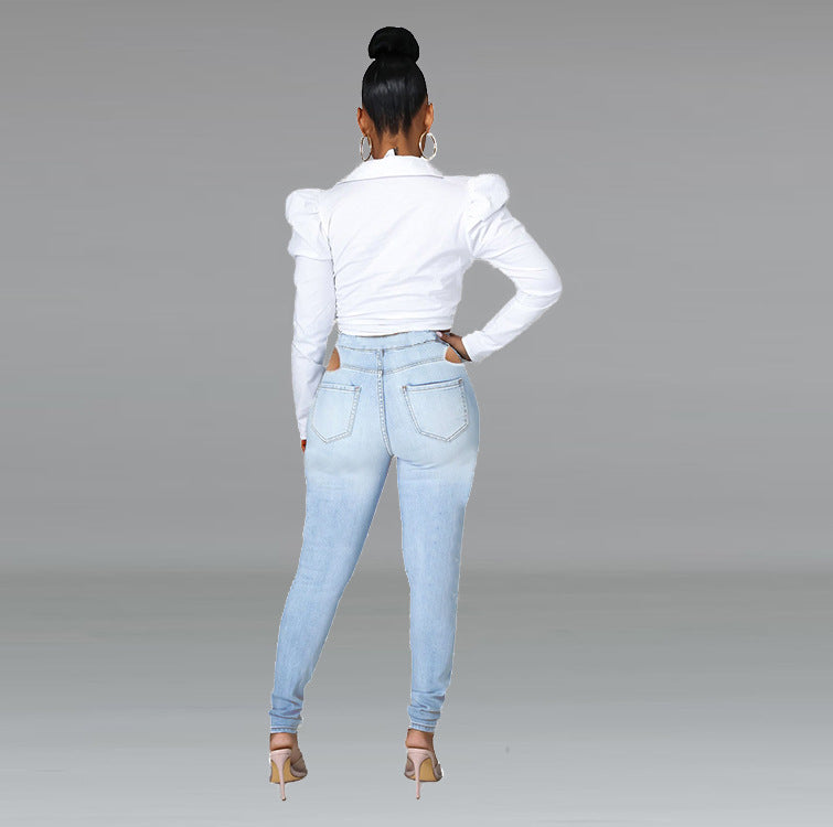 European and american export jeans -  women's fashion hot girl sexy side eyelet tie-up distressed stretch jeans