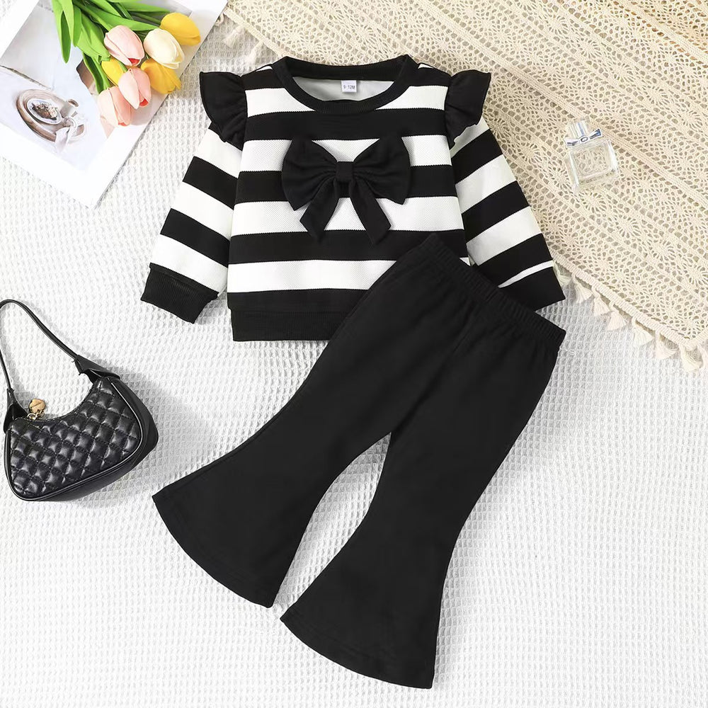 Baby clothing kids set children outfit girlstripessuit bell bottoms